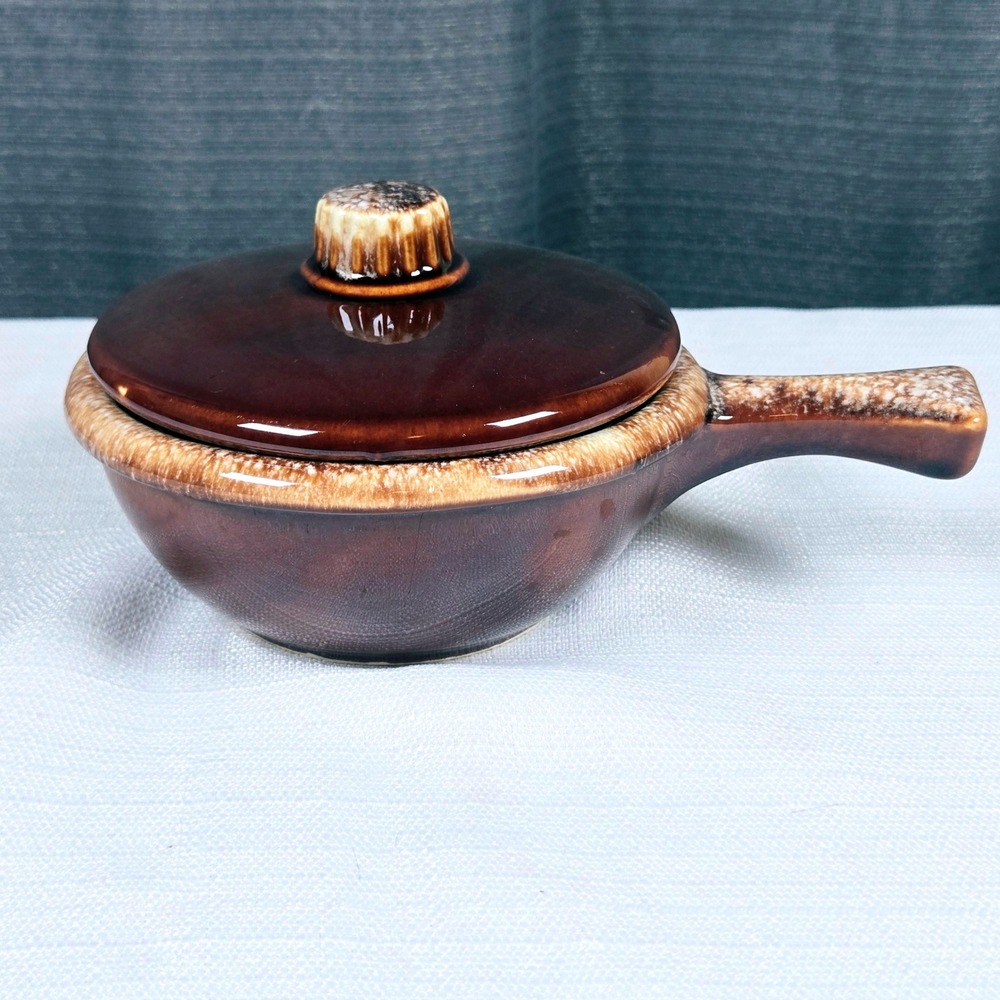 Hull Pottery Brown Drip French Onion Soup Bowl with Lid Oven Proof USA Vintage